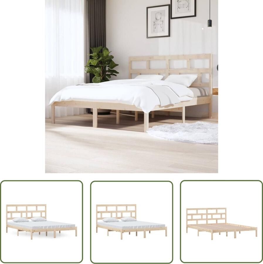 The Living Store Bedframe Grenenhout 205.5 x 166 x 100 cm Met stevige lattenbodem Bed Frame Grenenhout Bed Modern Bed Houten Bed Tweepersoons Bed