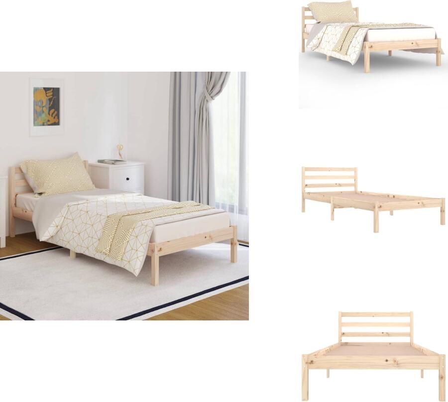 VidaXL Bedframe Grenenhout 205.5 x 96 x 100 cm Rustieke uitstraling Stevige lattenbodem 90 x 200 cm Bed - Foto 4