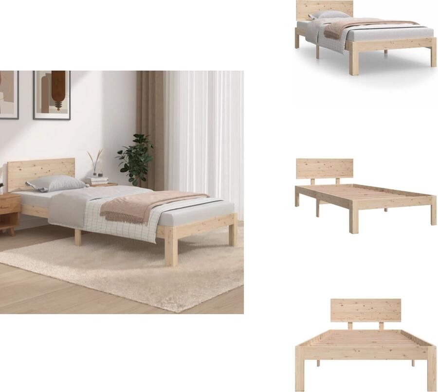 VidaXL Bedframe Grenenhout 205.5 x 96 x 100 cm Rustieke uitstraling Stevige lattenbodem 90 x 200 cm Bed - Foto 5