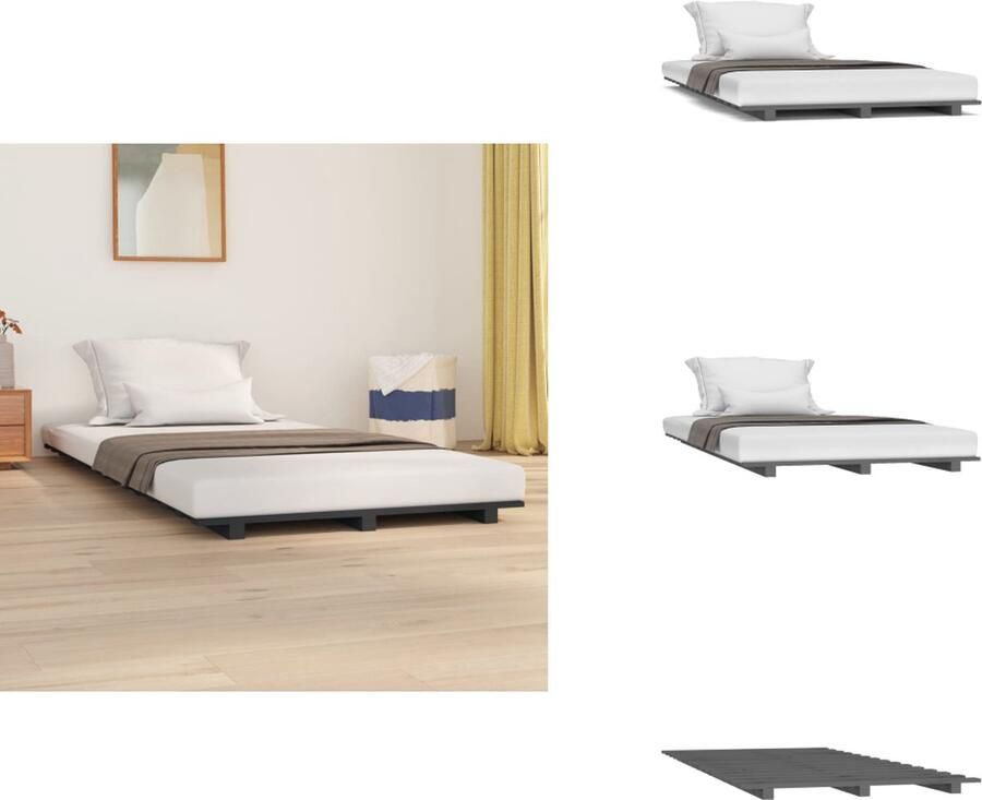 VidaXL Houten bedframe Massief grenenhout Stabiel en stevig 200 x 100 x 5 cm Grijs Bed