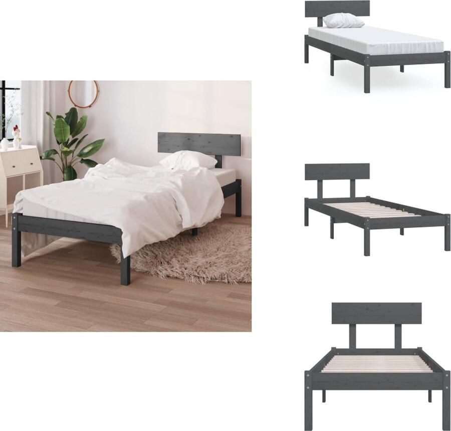 VidaXL Bedframe Bedframes Bed Bedbodem Bedframe massief grenenhout grijs 100x200 cm