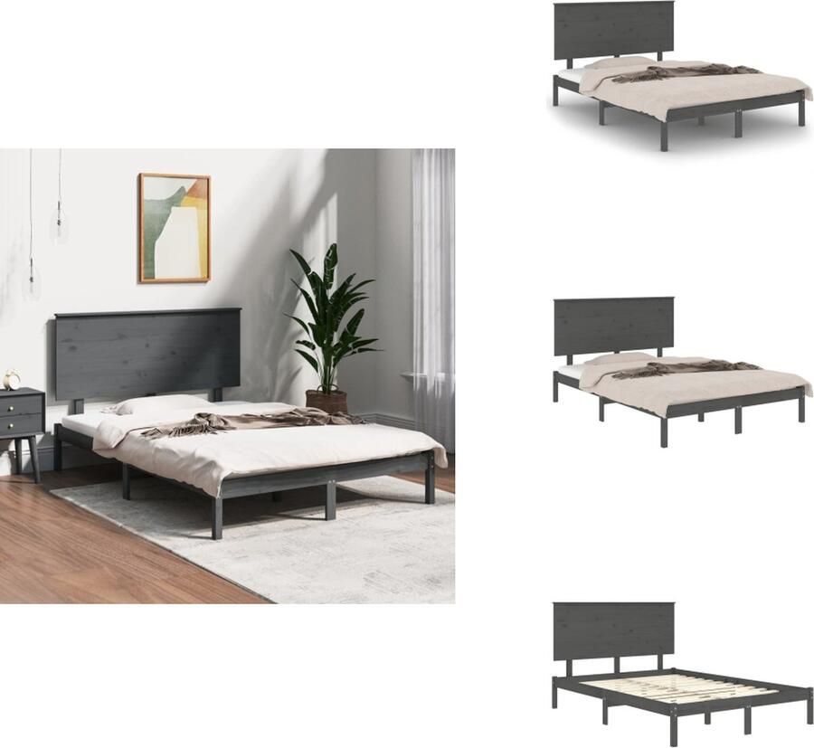 VidaXL Bedframe Bedframes Bed Bedbodem Bedframe massief grenenhout grijs 120x200 cm