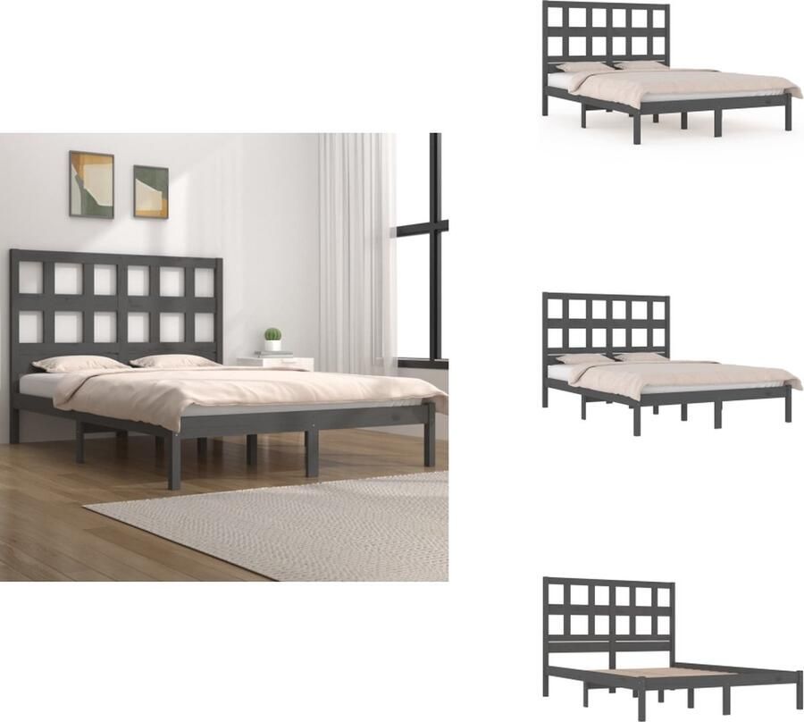 VidaXL Bedframe Massief Grenenhout Grijs 205.5 x 125.5 x 31 cm Met Comfortabel Hoofdeinde Geschikt voor 120 x 200 cm Matras Montage Vereist Bed