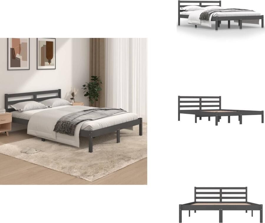 VidaXL Grijs Houten Bedframe 195.5 x 141 x 100 cm Stabiel en Comfortabel Geschikt voor matras 135 x 190 cm Bed - Foto 5