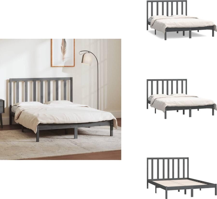 VidaXL Bedframe Bedframes Bed Bedbodem Bedframe massief grenenhout grijs 135x190 cm