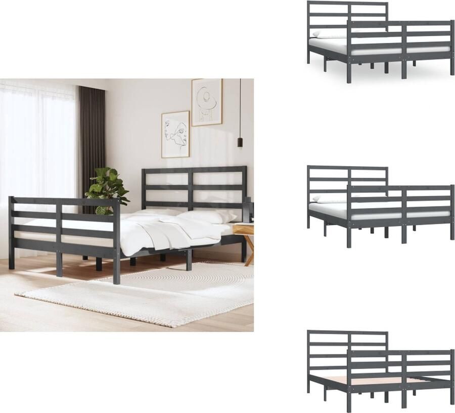 VidaXL Grijs Houten Bedframe 195.5 x 141 x 100 cm Stabiel en Comfortabel Geschikt voor matras 135 x 190 cm Bed