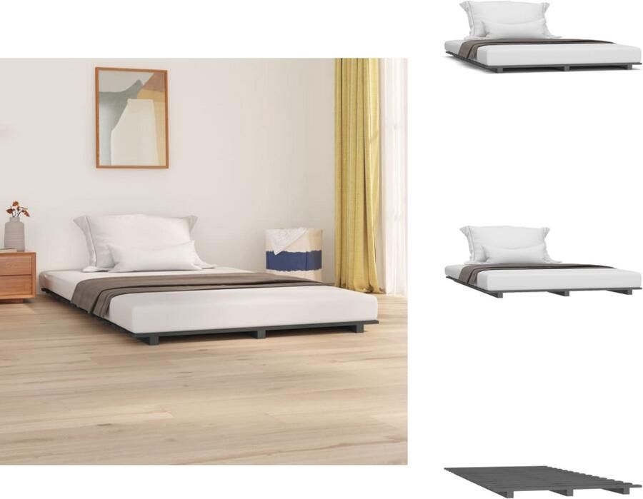 VidaXL Bedframe Bedframes Bed Bedbodem Bedframe massief grenenhout grijs 120x200 cm