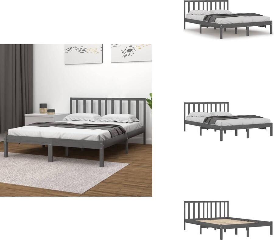 VidaXL Grijs Houten Bedframe 195.5 x 141 x 100 cm Stabiel en Comfortabel Geschikt voor matras 135 x 190 cm Bed - Foto 3