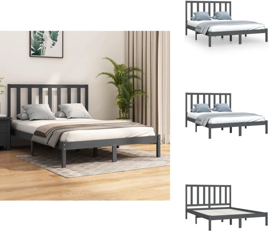 VidaXL Grijs Houten Bedframe 195.5 x 141 x 100 cm Stabiel en Comfortabel Geschikt voor matras 135 x 190 cm Bed - Foto 4