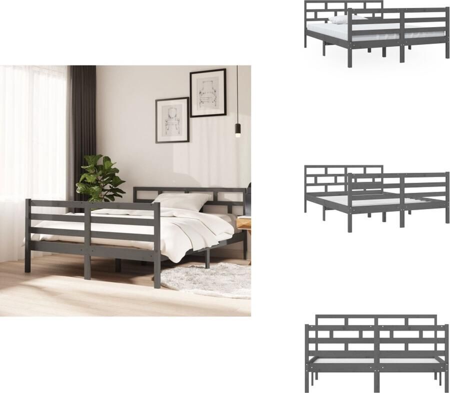 VidaXL Bedframe Grenenhout Grijs 195.5 x 146 x 100 cm Geschikt voor 140 x 190 cm matras Bed