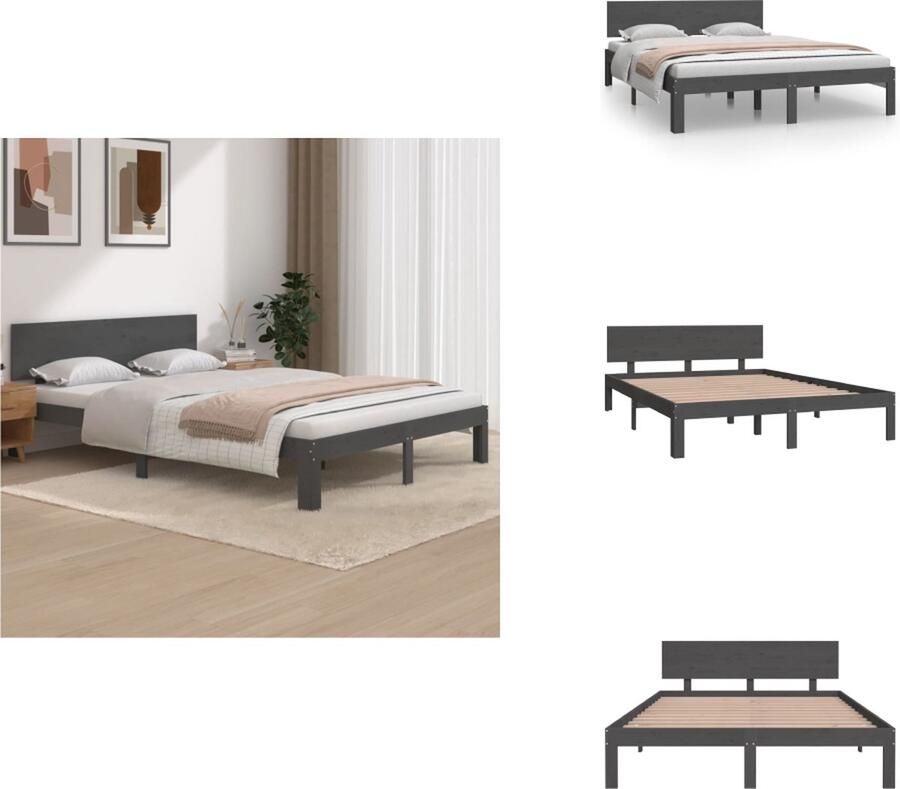 VidaXL Bedframe Bedframes Bed Bedbodem Bedframe massief grenenhout grijs 140x200 cm