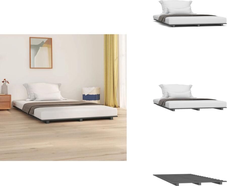 VidaXL Bedframe Bedframes Bed Bedbodem Bedframe massief grenenhout grijs 150x200 cm