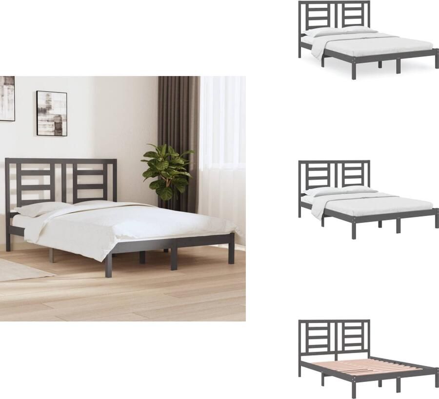 VidaXL Bedframe Bedframes Bed Bedbodem Bedframe massief grenenhout grijs 150x200 cm