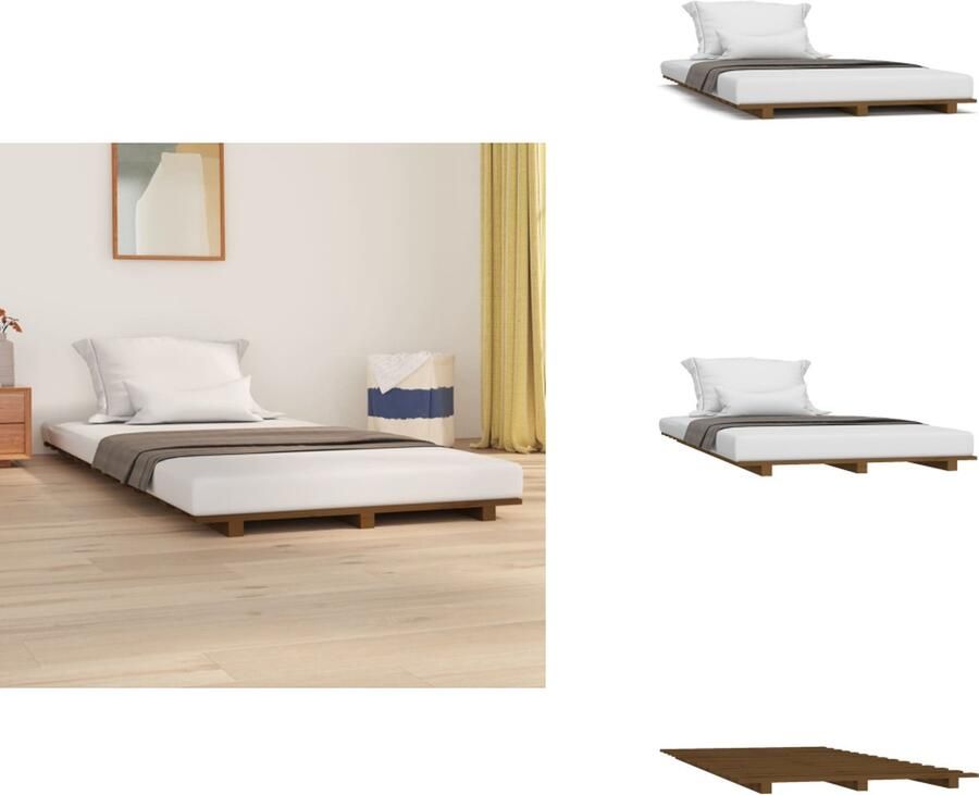 VidaXL Bedframe Bedframes Bed Bedbodem Bedframe massief grenenhout honingbruin 100x200 cm