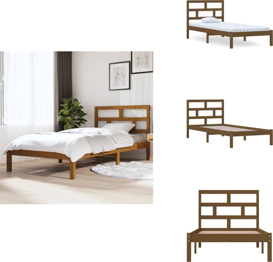VidaXL Houten Bedframe Honingbruin 205.5 x 106 x 100 cm Massief Grenenhout Multiplex Lattenbodem Bed