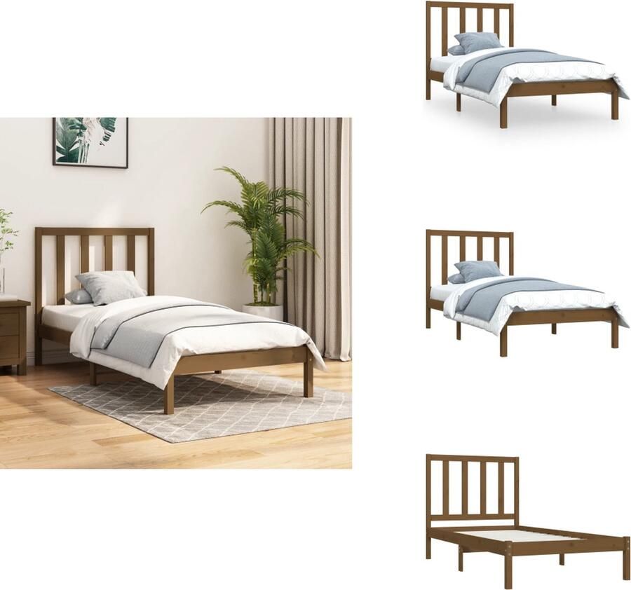 VidaXL Bedframe Bedframes Bed Bedbodem Bedframe massief grenenhout honingbruin 100x200 cm