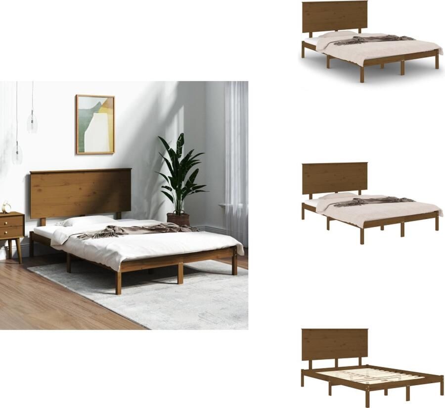VidaXL Bedframe Bedframes Bed Bedbodem Bedframe massief grenenhout honingbruin 120x200 cm