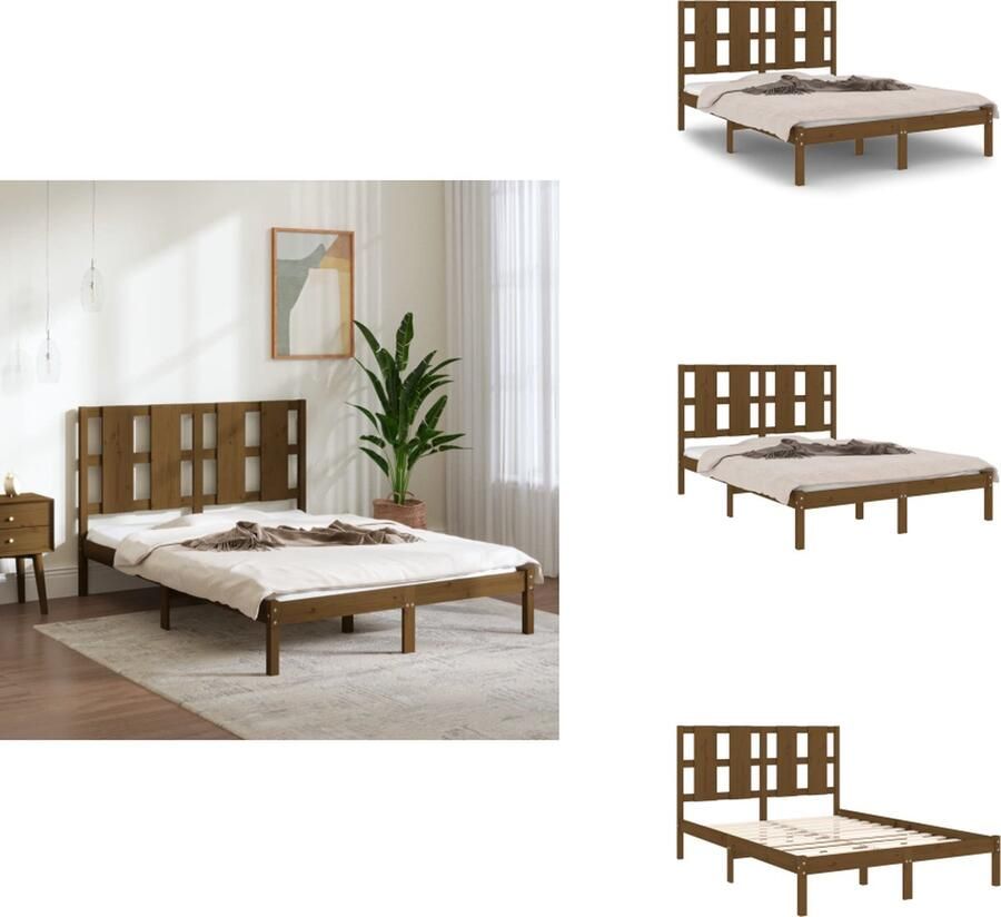VidaXL Bedframe Bedframes Bed Bedbodem Bedframe massief grenenhout honingbruin 120x200 cm