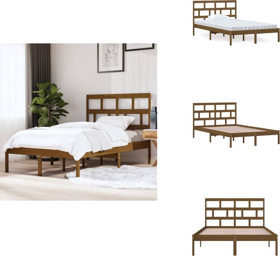 VidaXL Bedframe Bedframes Eenpersoonsbed Bed Bedframe massief grenenhout honingbruin 120x200 cm - Foto 2