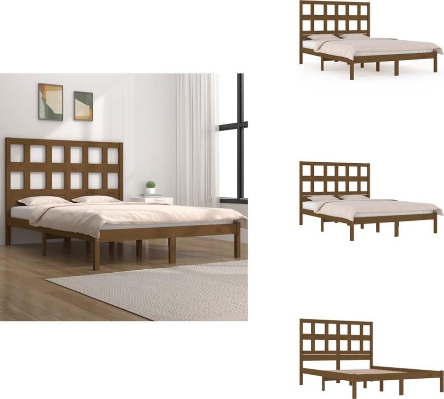 VidaXL Bedframe Bedframes Bed Bedbodem Bedframe massief grenenhout honingbruin 120x200 cm