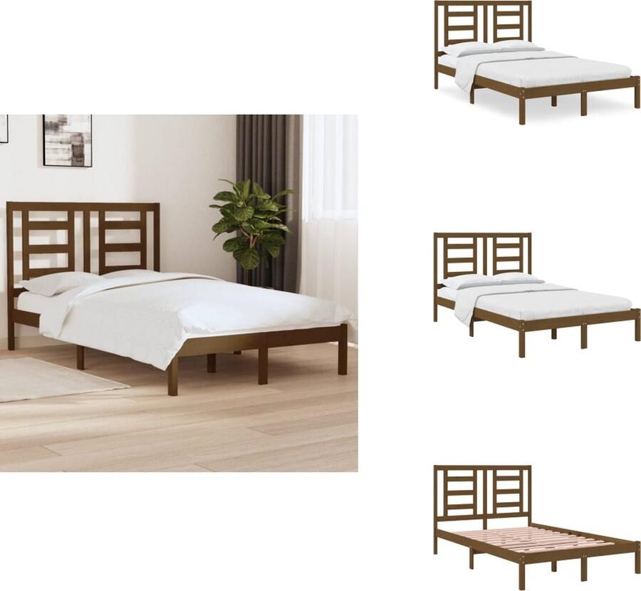 VidaXL Bedframe Bedframes Bed Bedbodem Bedframe massief grenenhout honingbruin 120x200 cm
