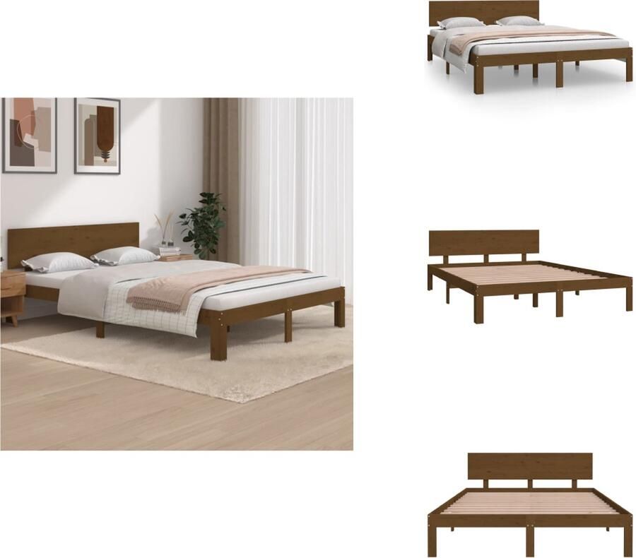 VidaXL Bedframe Bedframes Bed Bedbodem Bedframe massief grenenhout honingbruin 140x200 cm