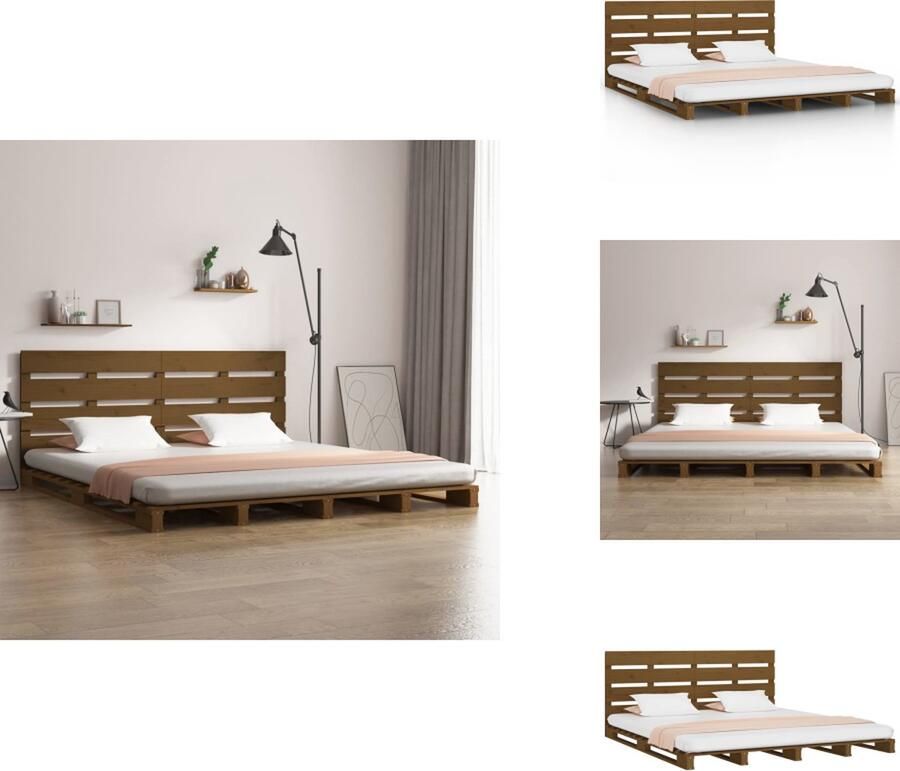 VidaXL Bedframe Bedframes Bed Bedbodem Bedframe massief grenenhout honingbruin 150x200 cm