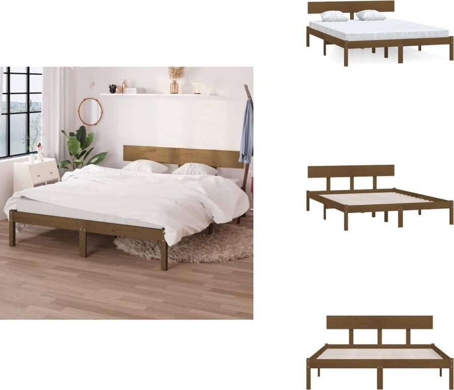 VidaXL Bedframe Bedframes Bed Bedbodem Bedframe massief grenenhout honingbruin 160x200 cm
