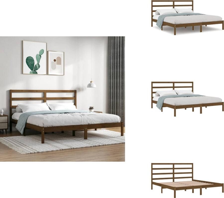 VidaXL Houten Bedframe Honingbruin Massief grenenhout 205.5 x 205.5 x 31 cm Geschikt voor 200 x 200 cm matras Bed - Foto 5