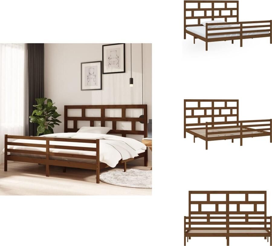 VidaXL Houten Bedframe Honingbruin Massief grenenhout 205.5 x 205.5 x 31 cm Geschikt voor 200 x 200 cm matras Bed