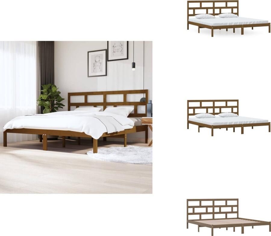VidaXL Bedframe Bedframes Bed Bedbodem Bedframe massief grenenhout honingbruin 200x200 cm
