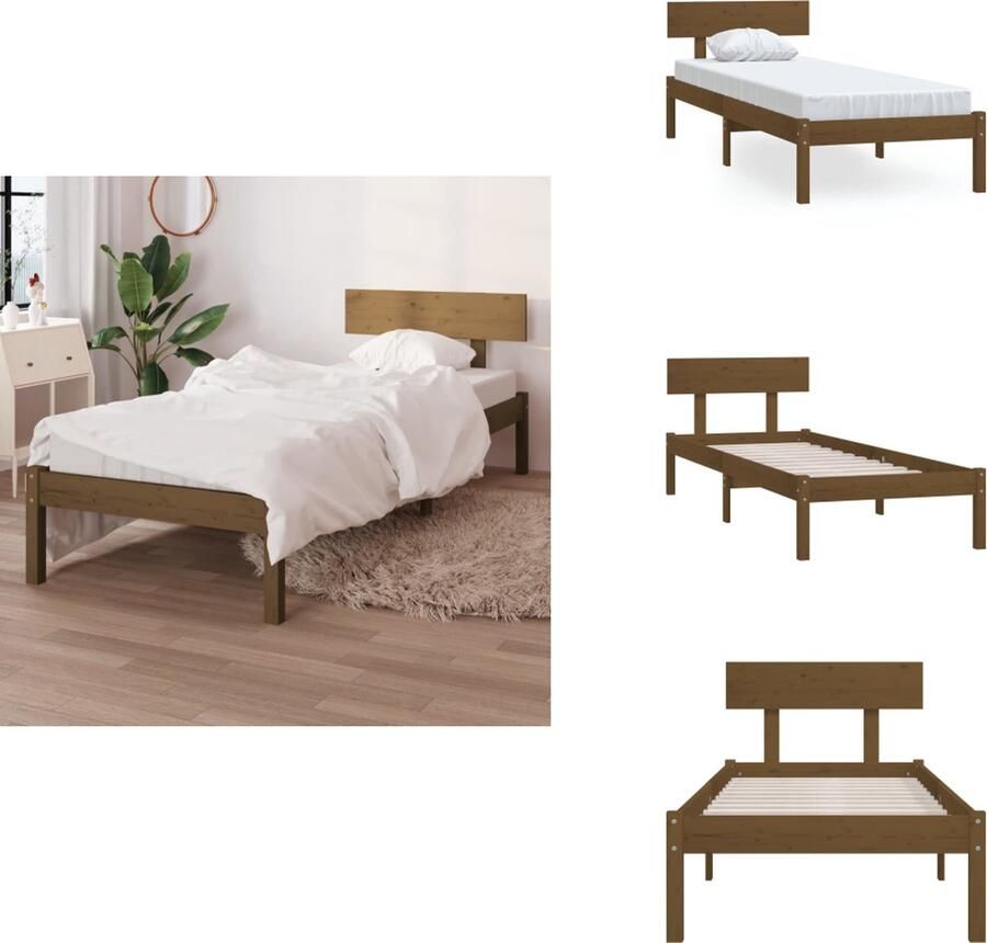 VidaXL Bedframe Bedframes Bed Bedbodem Bedframe massief grenenhout honingbruin 90x200 cm