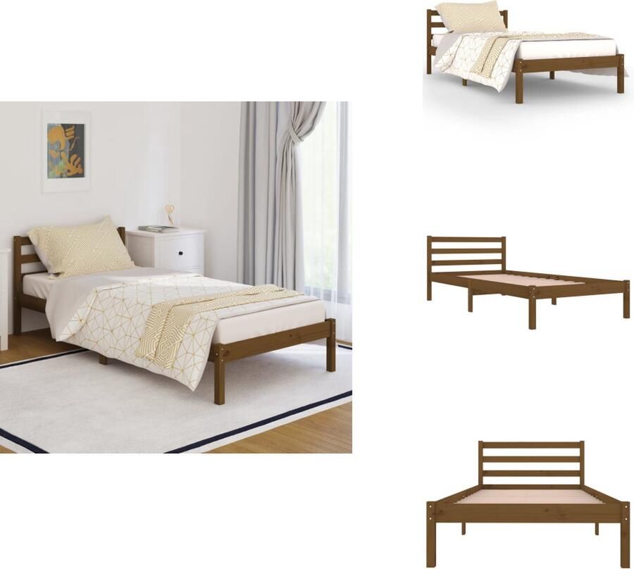 VidaXL Bedframe Bedframes Bed Bedbodem Bedframe massief grenenhout honingbruin 90x200 cm