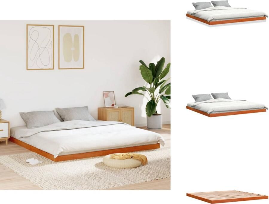 VidaXL Bedframe Bedframes Bed Bedbodem Bedframe massief grenenhout wasbruin 200x200 cm