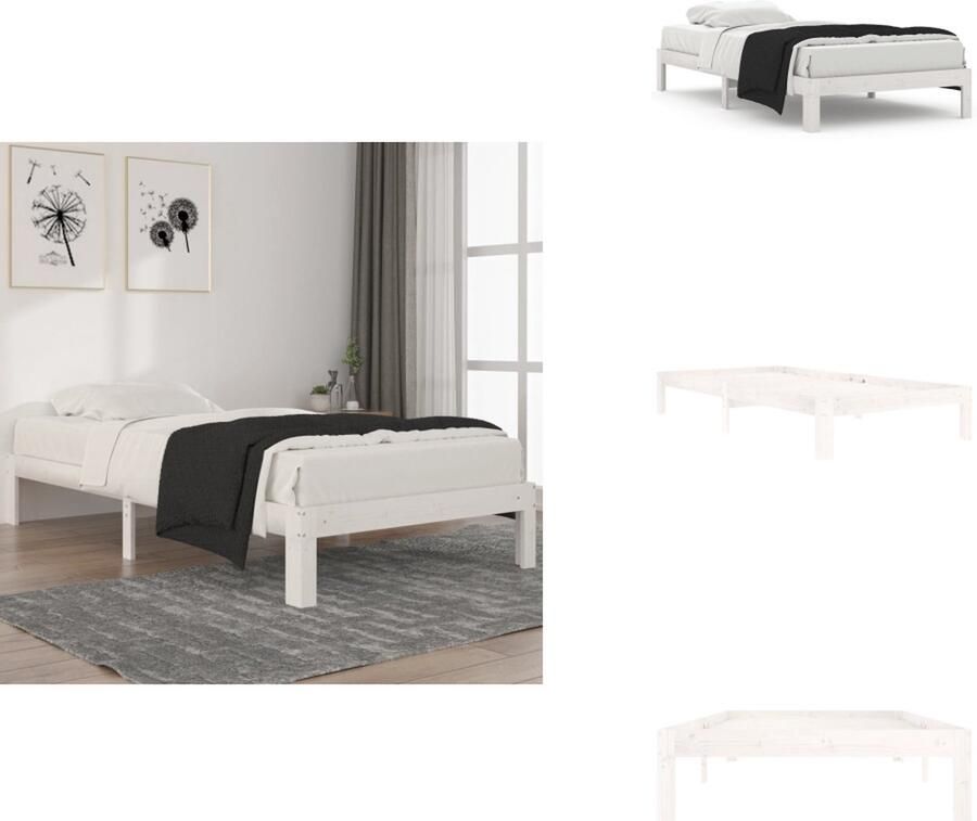 VidaXL Bedframe Bedframes Bed Bedbodem Bedframe massief grenenhout wit 100x200 cm - Foto 4