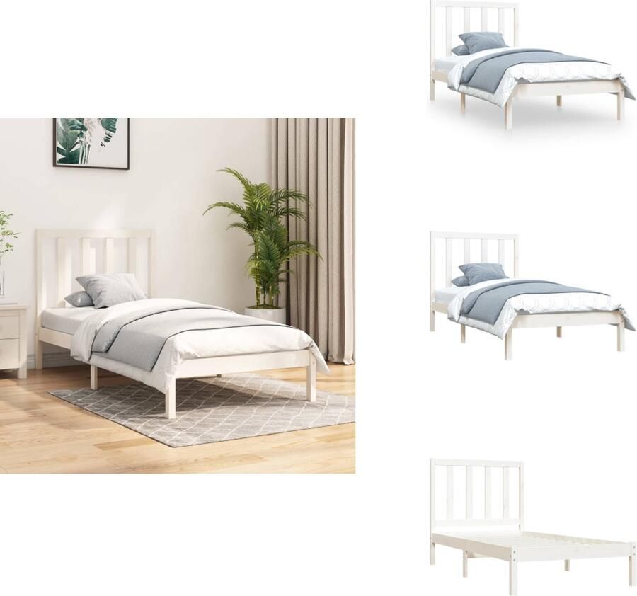 VidaXL Bedframe Bedframes Bed Bedbodem Bedframe massief grenenhout wit 100x200 cm