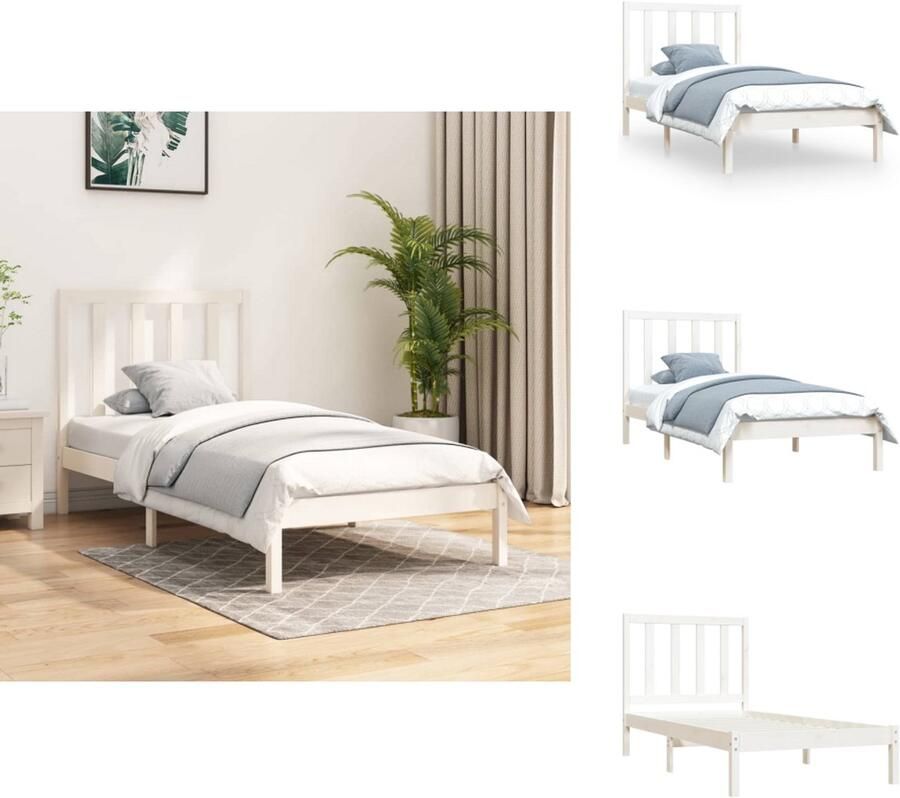 VidaXL Bedframe Bedframes Bed Bedbodem Bedframe massief grenenhout wit 100x200 cm - Foto 3