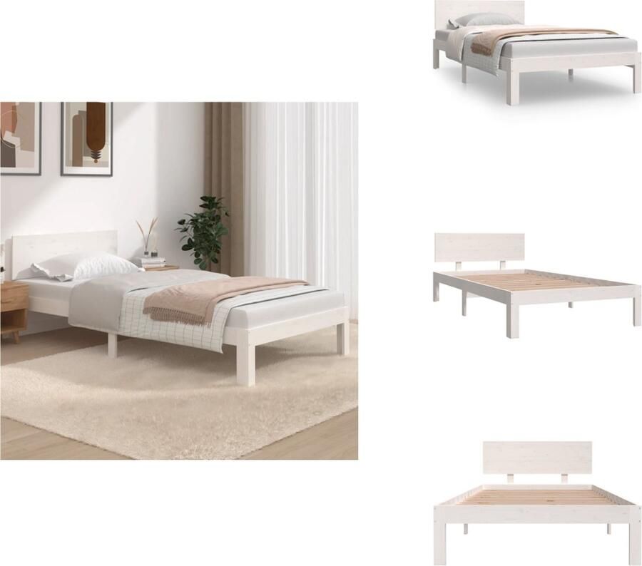 VidaXL Bedframe Bedframes Bed Bedbodem Bedframe massief grenenhout wit 100x200 cm