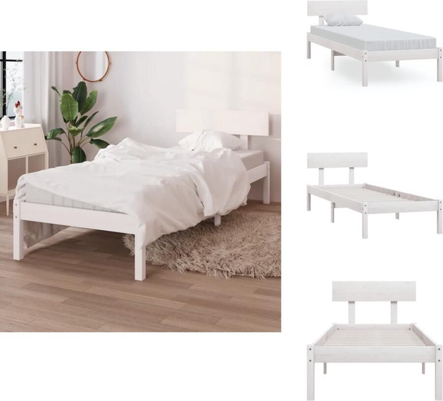 VidaXL Bedframe Bedframes Bed Bedbodem Bedframe massief grenenhout wit 100x200 cm
