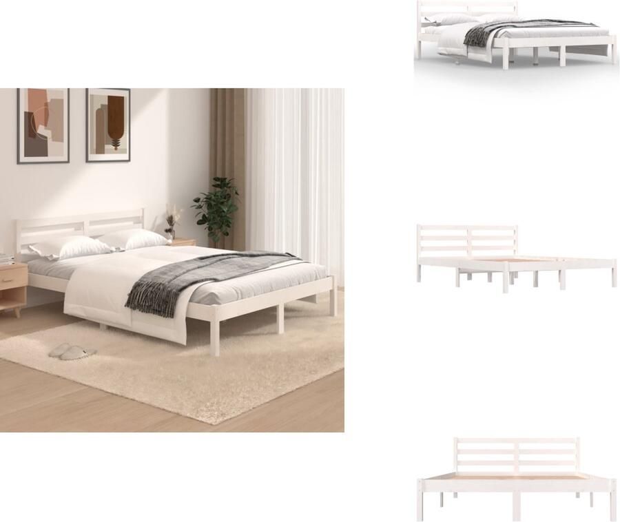VidaXL Bedframe Bedframes Bed Bedbodem Bedframe massief grenenhout wit 120x190 cm Small Double - Foto 3