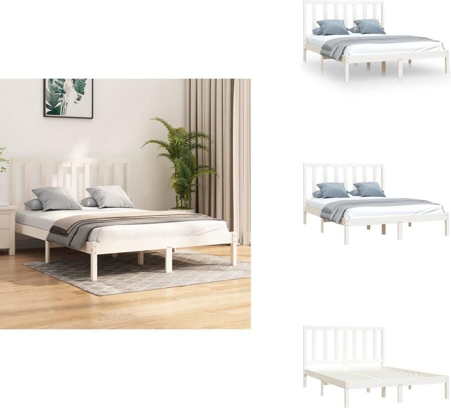 VidaXL Bedframe Bedframes Bed Bedbodem Bedframe massief grenenhout wit 120x190 cm Small Double - Foto 2