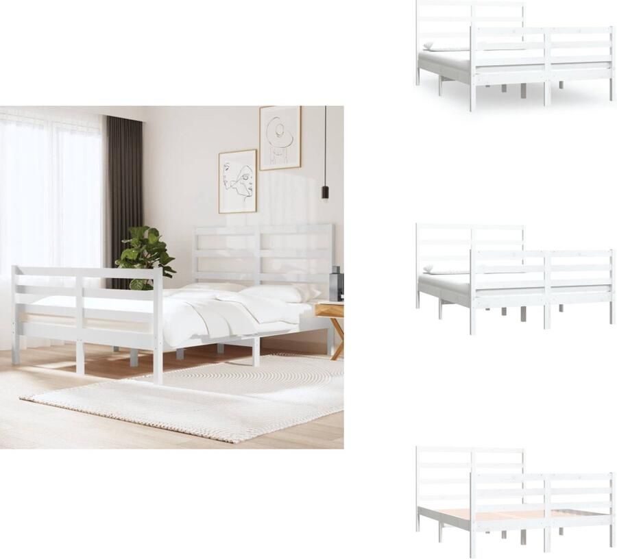 VidaXL Bedframe Grenenhout Wit 120x190 cm Stabiel en comfortabel Voor bijpassend matras (niet inbegrepen) Bed