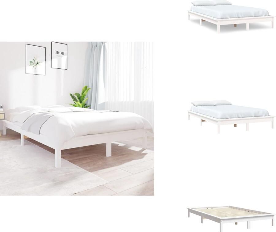 VidaXL Bedframe Bedframes Bed Bedbodem Bedframe massief grenenhout wit 120x190 cm Small Double - Foto 4