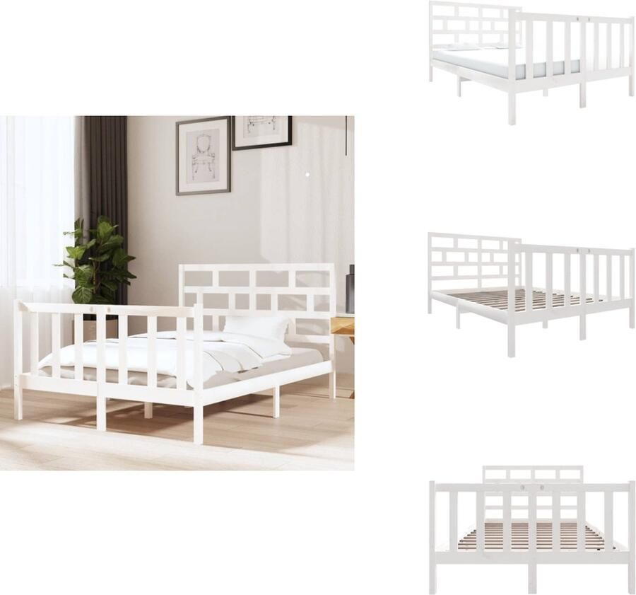 VidaXL Bedframe Bedframes Bed Bedbodem Bedframe massief grenenhout wit 120x190 cm Small Double
