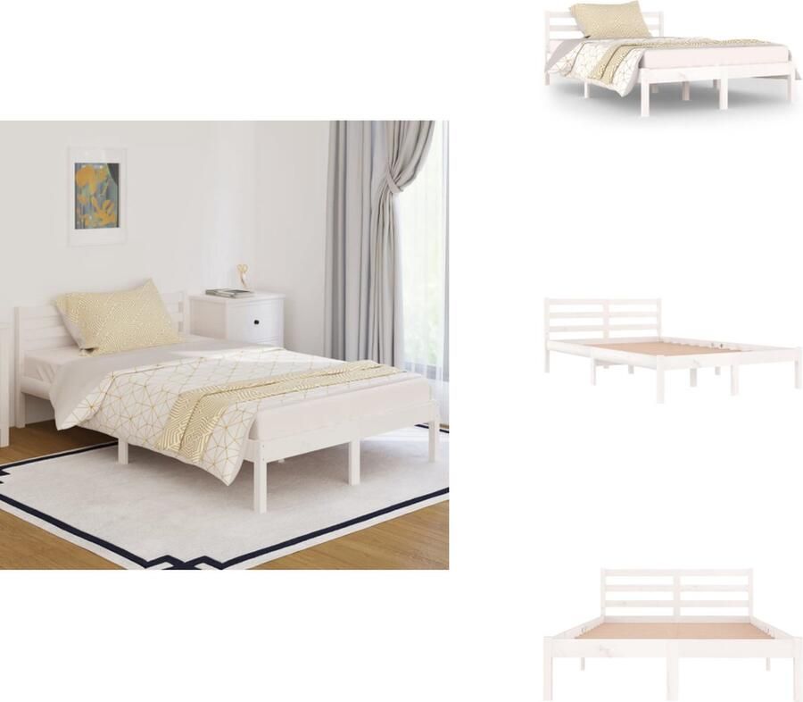 VidaXL Houten Bedframe Modern Slaapkamermeubilair Afmeting- 205.5 x 123.5 x 69.5 cm Ken- Wit Grenenhout Multiplex Bed - Foto 8
