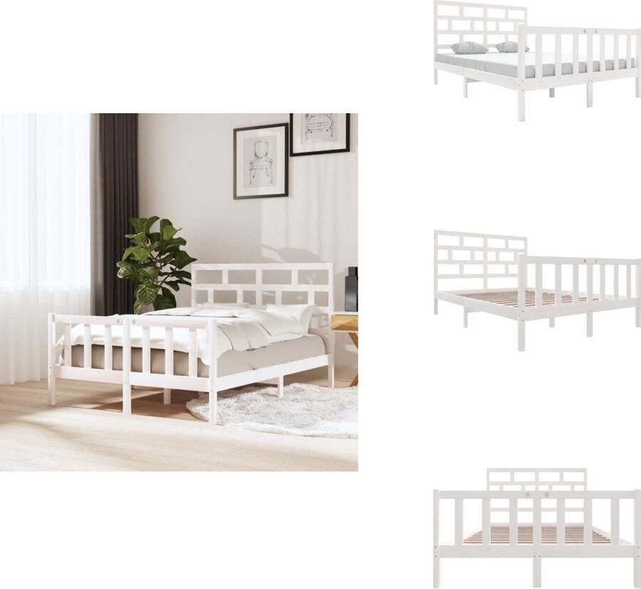 VidaXL Houten Bedframe Modern Slaapkamermeubilair Afmeting- 205.5 x 123.5 x 69.5 cm Ken- Wit Grenenhout Multiplex Bed - Foto 2