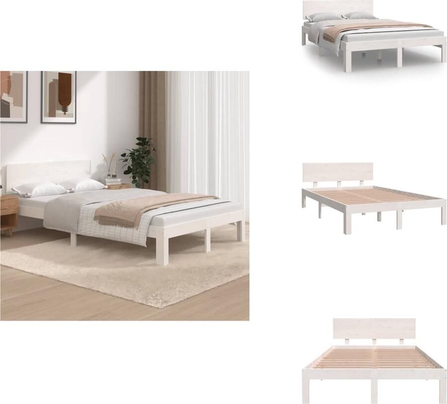 VidaXL Houten Bedframe Modern Slaapkamermeubilair Afmeting- 205.5 x 123.5 x 69.5 cm Ken- Wit Grenenhout Multiplex Bed - Foto 5