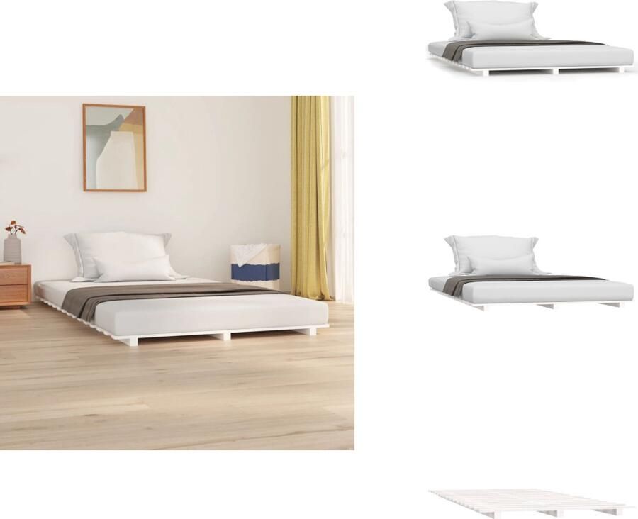 VidaXL Houten Bed Massief Grenenhout Praktische Lattenbodem Wit 202 x 146.5 x 26 cm Bed - Foto 3