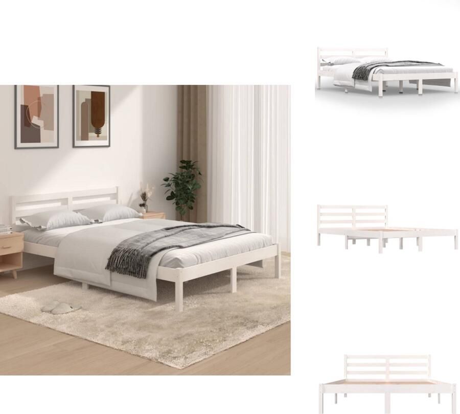 VidaXL Houten Bed Massief Grenenhout Praktische Lattenbodem Wit 202 x 146.5 x 26 cm Bed