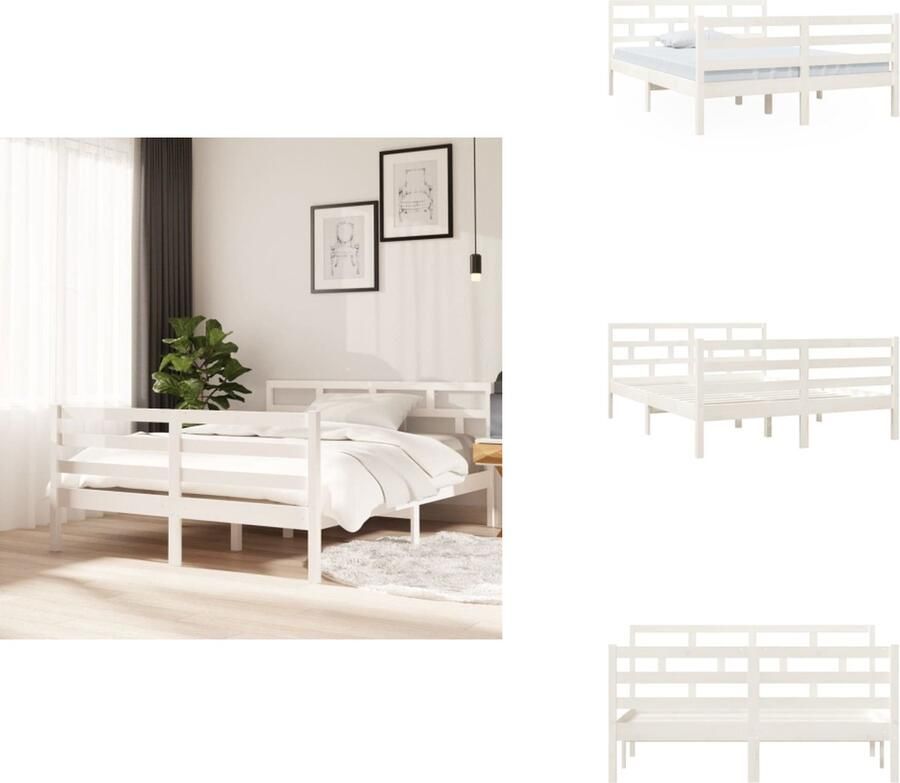VidaXL Bedframe Grenenhout Wit 195.5 x 146 x 100 cm Geschikt voor 140 x 190 cm Matras Bed - Foto 3